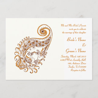 Peacock en la invitación al arte Paisley Henna
