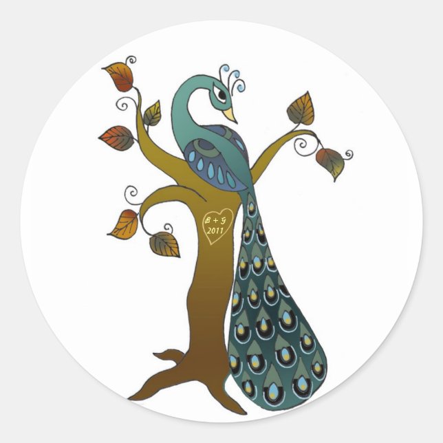 Peacock en otoño - pegatinas de sello para sobres (Anverso)