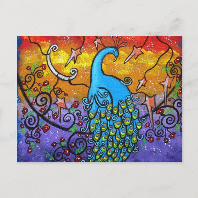 Peacock encantador en la postal del árbol (Anverso)