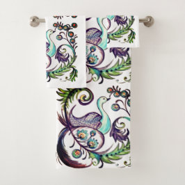 Peacock exótico PurpleTurquoise Scroll Chinoiserie