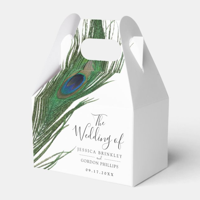 Peacock Feather | Caja de Favor de Boda (Front Side)