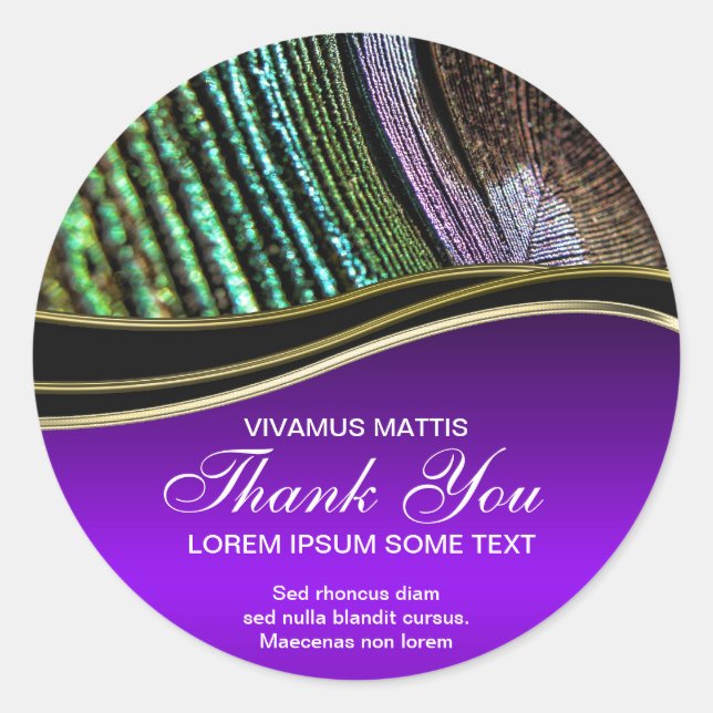 Peacock Feather Resumen Purple Gracias Pegatina (Anverso)