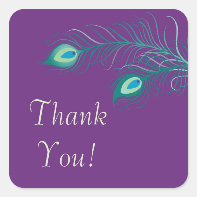 Peacock Feathers Bridal Shower Square Pegatina (Anverso)