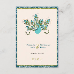 Peacock Feathers Damask Wedding RSVP