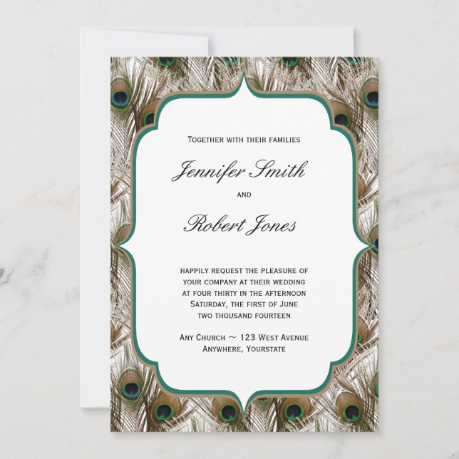 Peacock Feathers Doble Invitación a matrimonio por (Anverso)