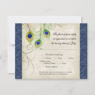 Peacock Feathers Royal Blue Wedding Invitación