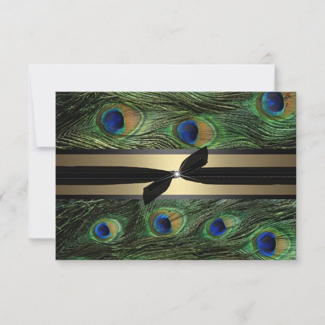 Peacock Green & Gold Wedding RSVP (Anverso)