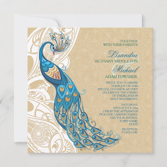Peacock Lace Elegance 2 Invitación a la boda (Anverso)
