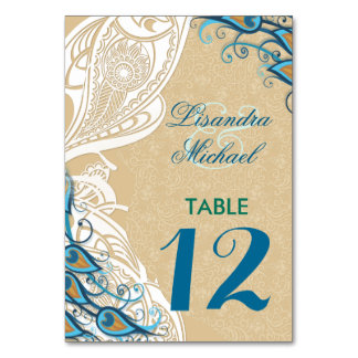 Peacock Lace Elegance 2 Tarjeta de número de mesa