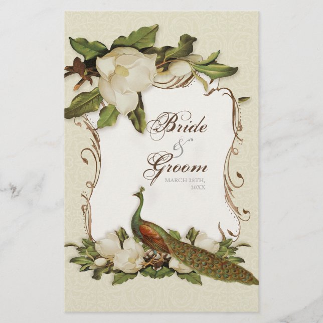 Peacock Magnolia Swirl - Tarjeta de menú de cena (Anverso)