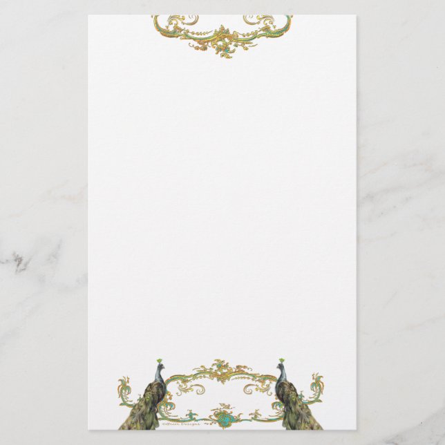 Peacock n Gold Filigree Invitación de volante (Frente)