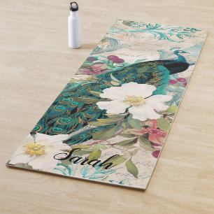 Peacock Peacocks Aves Nombre Monograma Yoga Mat