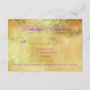Peacock RSVP Boda Reply Card Cream Purple