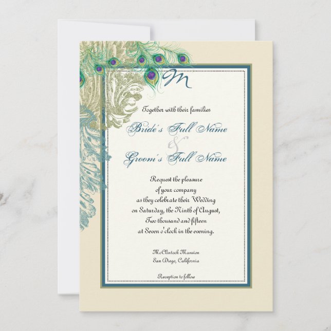 Peacock vintage, plumas y comedores - Invitación (Anverso)