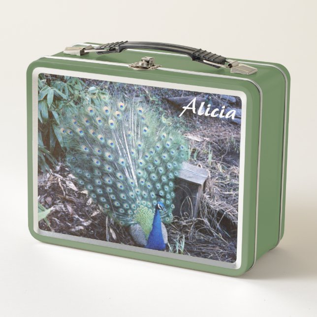 Peacock y el indigo Bunting Metalizado Lunch Box (Anverso)