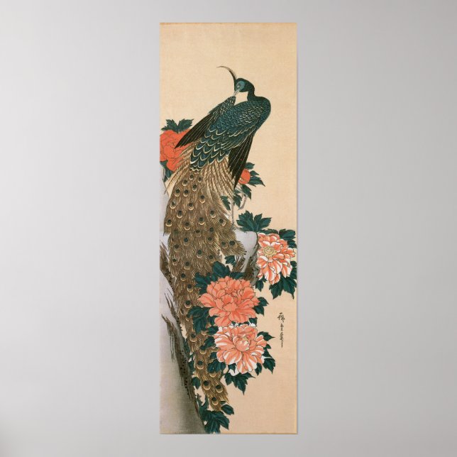 Peacock y peonías de Hiroshige, arte japonés (Frente)