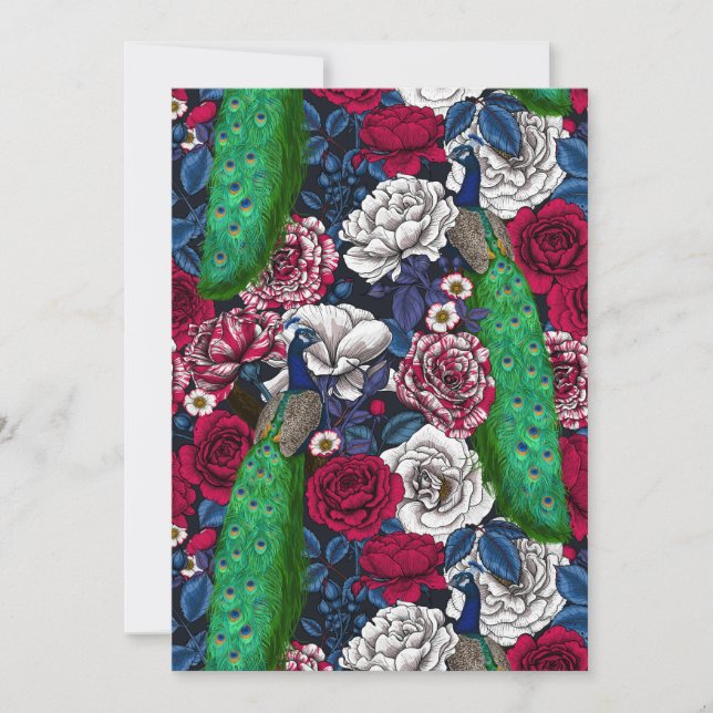 Peacocks en el jardín rosa (Anverso)