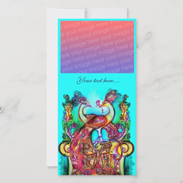 PEACOCKS IN LOVE, verde turquesa azul rojo (Anverso)