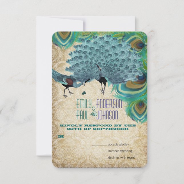 Peacocks vintage con Feathers RSVP (Anverso)