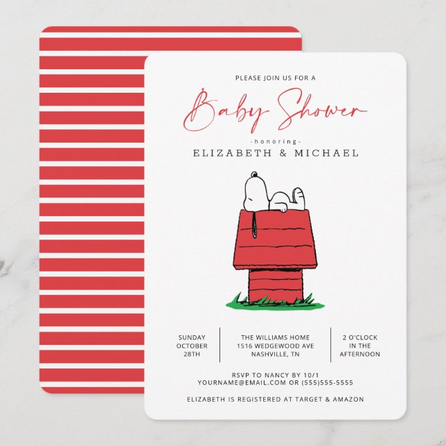 Peanuts Snoopy Dog House - Invitación de Baby Show (Anverso / Reverso)