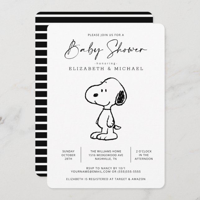 Peanuts Snoopy - Invitación de Baby Shower (Anverso / Reverso)