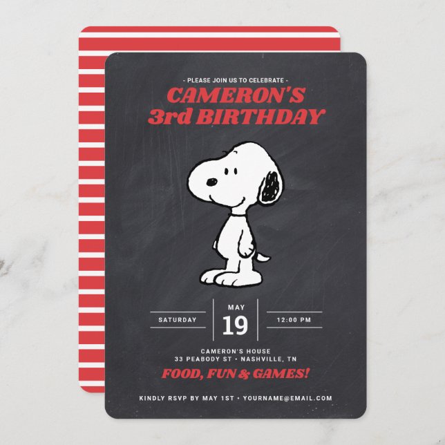 Peanuts Snoopy - Invitación de cumpleaños a Chalkb (Anverso / Reverso)