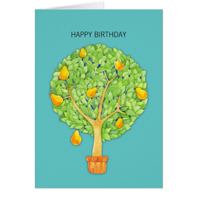 Pear Tree verde azulada tarjeta de cumpleaños feli (Frente)