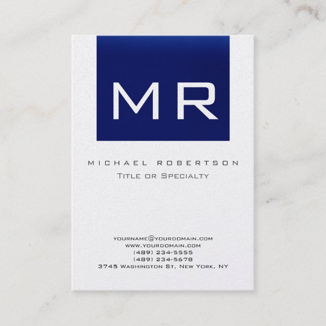 Pearl Monogram Blue Strips Clean tarjeta de visita (Anverso)