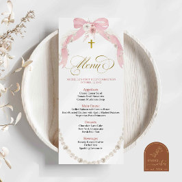 Pearl Pink Boho First Holy Communia Menu Card