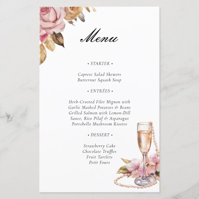 Pearls Petals & Prosecco Floral Bridal Shower Menú (Anverso)