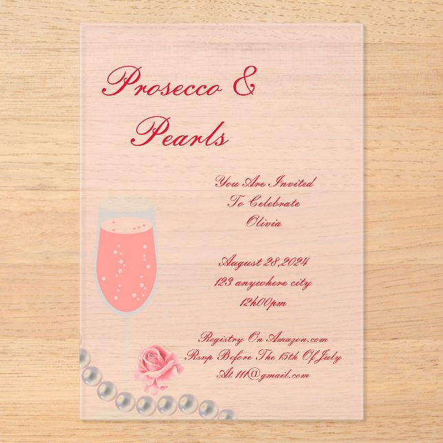 PEARLS & PROSECCO BRIDAL SHOWER INVITACIÓN ROSA (Anverso)