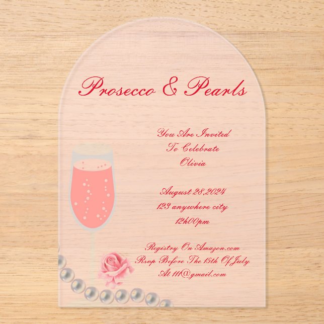 PEARLS & PROSECCO BRIDAL SHOWER INVITACIÓN ROSA (Anverso)