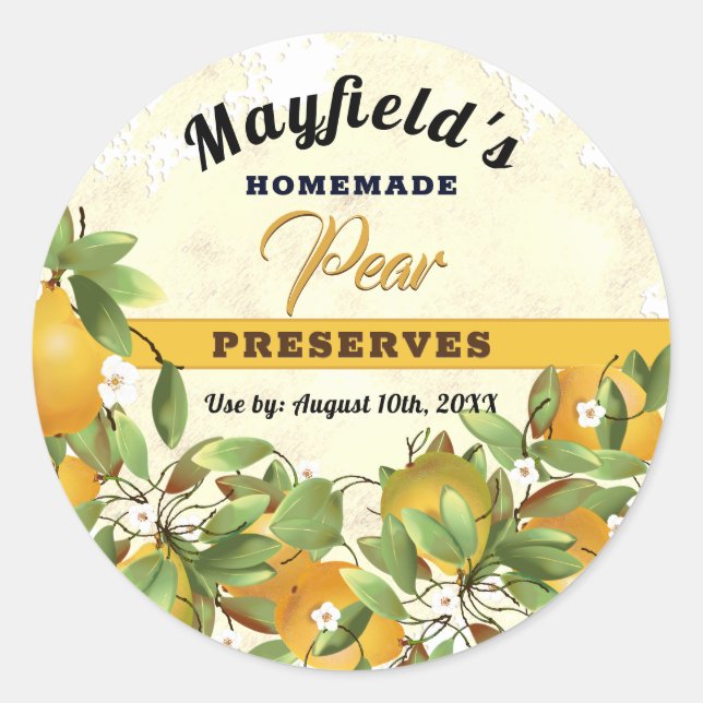 Pears Fruit Canning | Etiqueta de Jam Jar (Anverso)