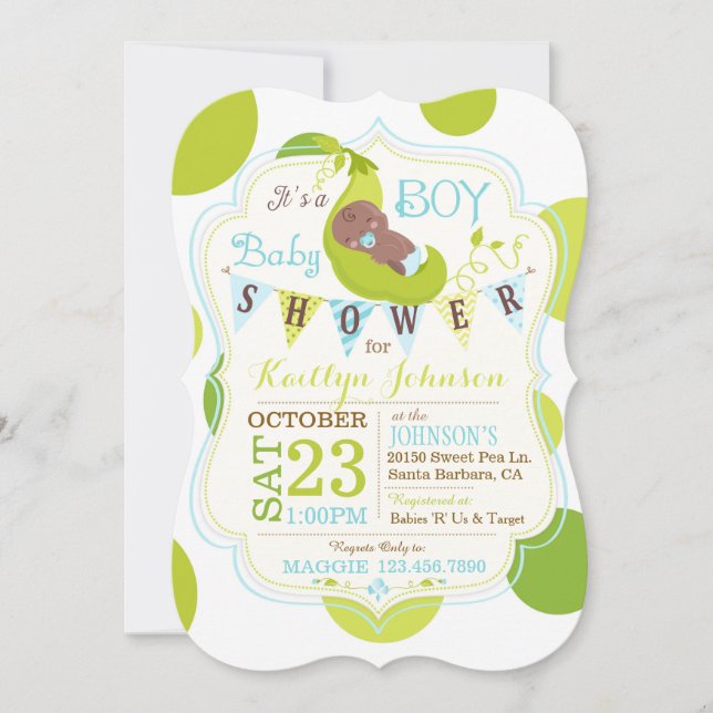 Peas en la invitación de Baby Shower de un niño af (Anverso)