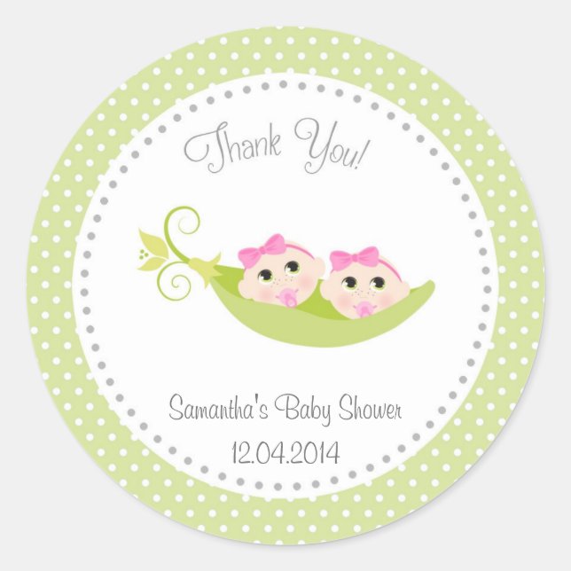 Peas En Un Pod Pegatina De Baby Shower Chicas Geme (Anverso)