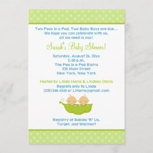 Peas en un Pod Twin Boys 5x7 Invitación Baby Showe