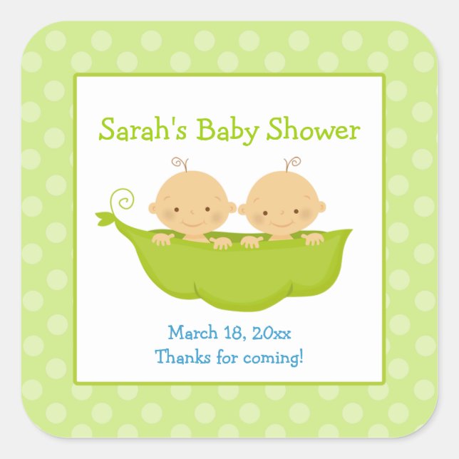Peas en un pod Twin Boys Square Favor Pegatina (Anverso)