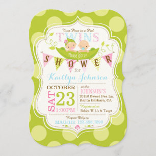 Peas en una invitación a Baby Shower de Pod Twins