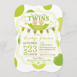 Peas en una invitación a Baby Shower de Pod Twins