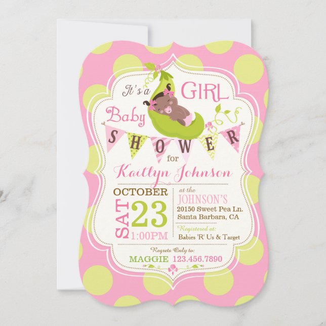 Peas en una invitación a Baby Shower de un Chica a (Anverso)