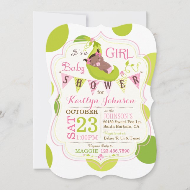 Peas en una invitación a Baby Shower de un Chica a (Anverso)