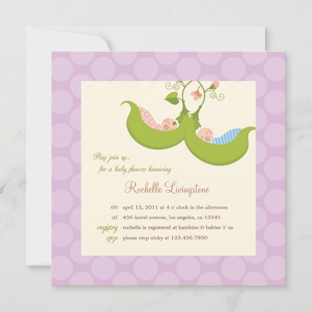 Peas en una invitación a Baby Shower de un Chica g (Anverso)