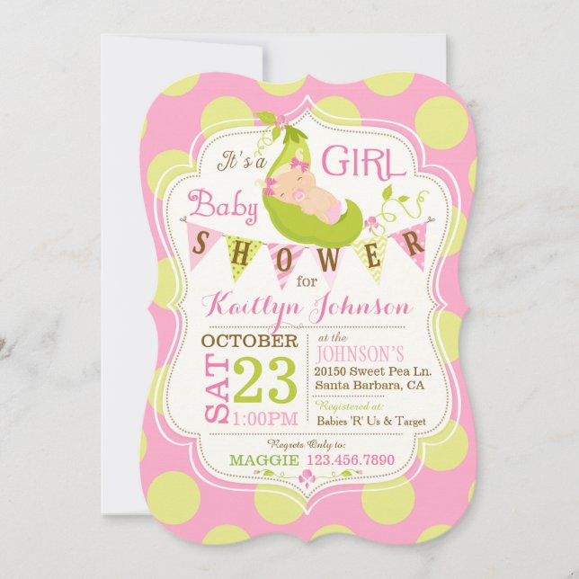 Peas en una invitación Baby Shower a un Chica de P (Anverso)