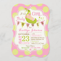 Peas en una invitación Baby Shower a un Chica de P