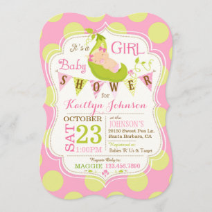 Peas en una invitación Baby Shower a un Chica de P