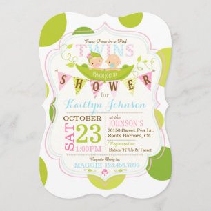 Peas en una invitación de Baby Shower de Pod Twins
