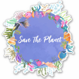 Peces De Coral Salven Al Pegatina Del Planeta