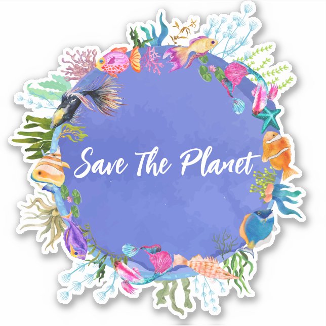Peces De Coral Salven Al Pegatina Del Planeta (Anverso)
