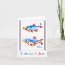 Peces de cumpleaños 4x5.6 Tarjeta plegada, acuarel