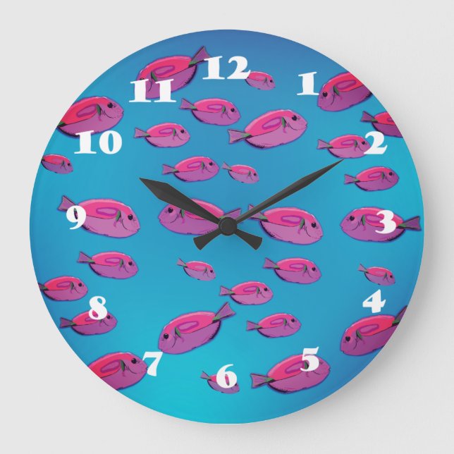 Peces rosados reloj de pared de arte (Anverso)
